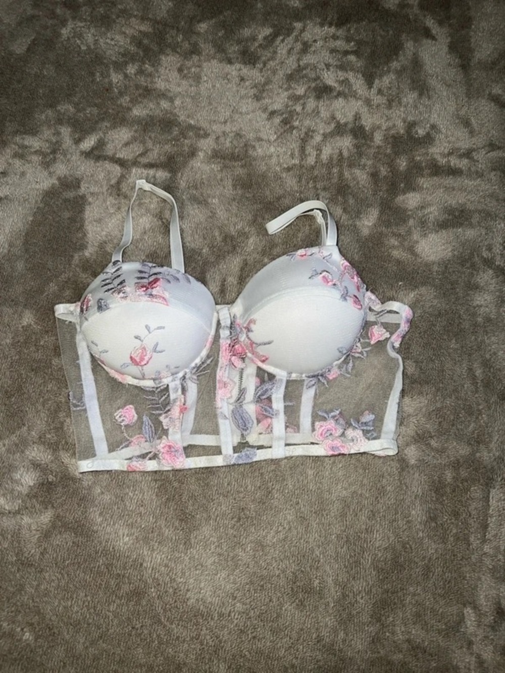 Delicate White Floral Embroidered Longline Bra